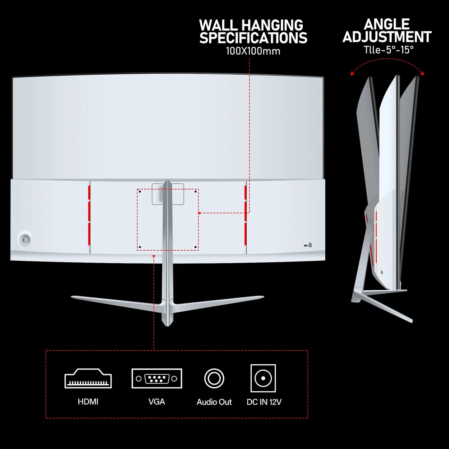 27 Inch Curved Monitor 100Hz, PC White Computer Gaming Monitor FHD 1080P, 1800R, Frameless, Built-In Speakers