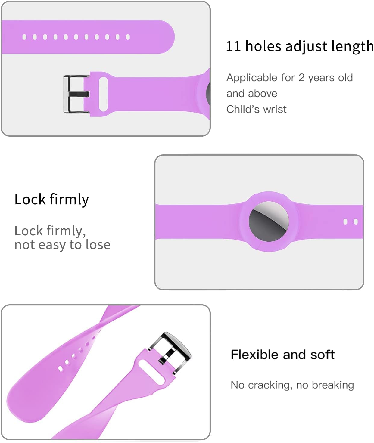 Kids Airtag Bracelet Case,Airtag Wristband for Kids Children Elders,Silicone Watch Band for Airtag 2021. (Light Purple) STECH090