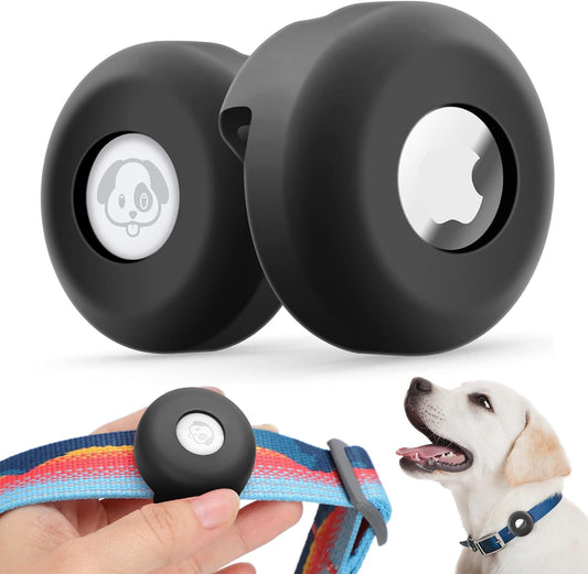 Air Tags-2 Pack Airtag Dog Collar Holder Silicone Dog Airtag Holder Anti-Lost Protective Apple Air Tag Holder for Pet Collar - Fits All Width Collars, Black