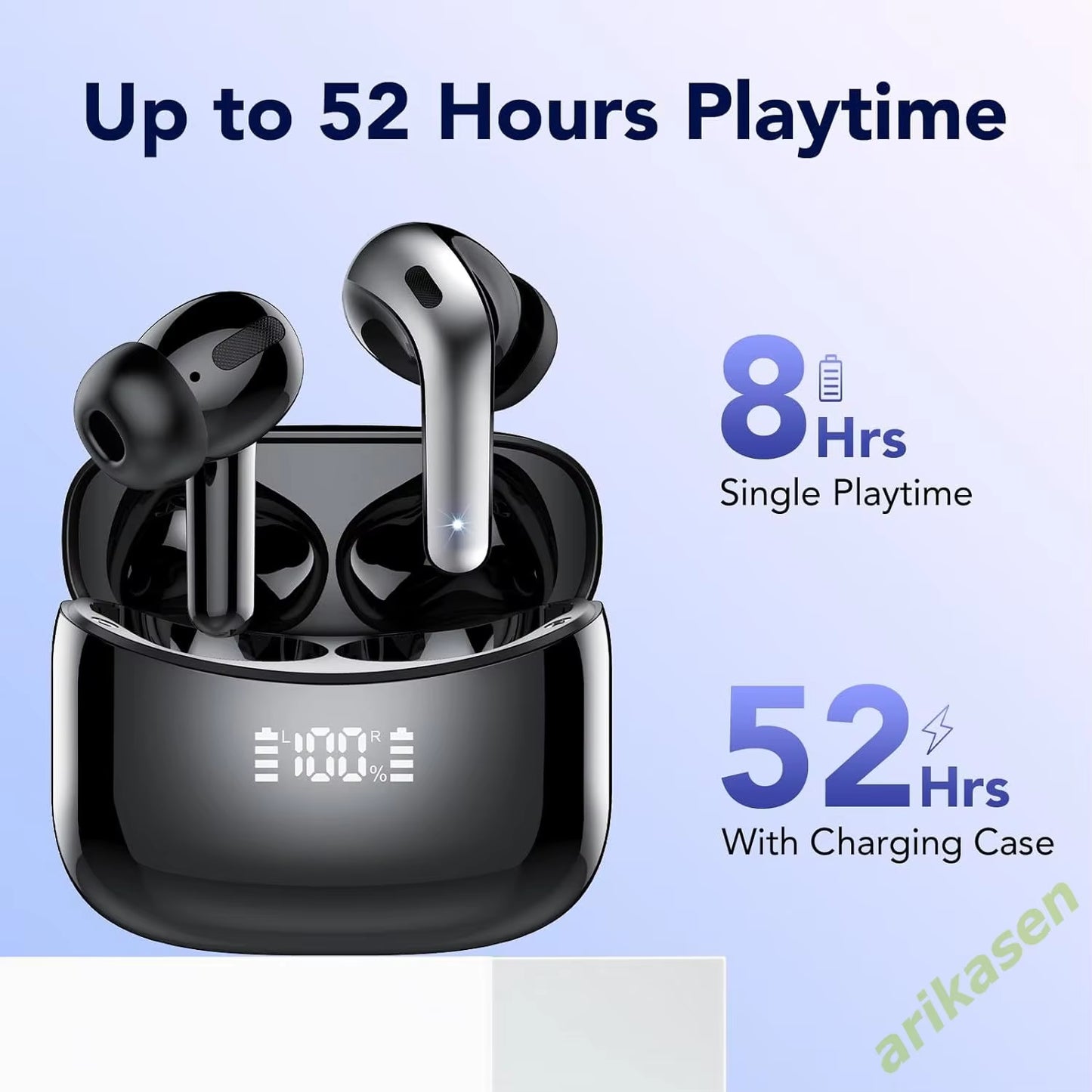 Wireless Bluetooth Earbuds Headphones 52 Hrs Playtime IPX7 Waterproof 4 Mic Call Noise Cancelling with LED Display Charging Case