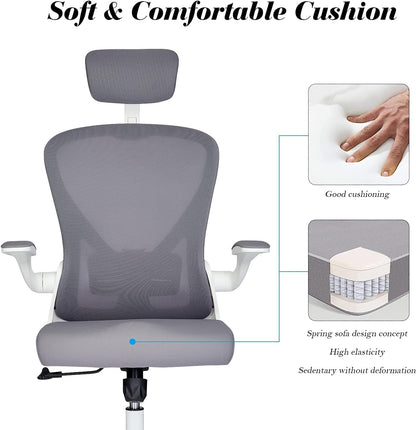 Dedeo Ergonomic Office Chair, Home Office Computer Chair, High Back Mesh Desk Chair with Adjustable Lumbar Support and Headrest, Tilt Function, Thick Seat Cushion Breathable Mesh Computer Chair