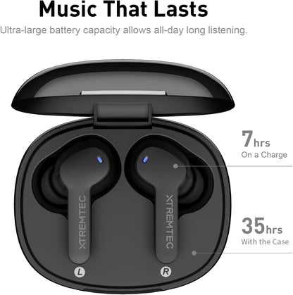 Bluetooth Noise Cancelling Wireless Earbuds for Iphone/Android, In-Ear Sweatproof Stereo Bass Headphones, Immersive Sound Bluetooth 5.2 Earphones with Microphones,En-Able Computer (Black)