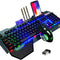 Wireless Gaming Keyboard and Mouse,Rainbow Backlit Rechargeable Keyboard Mouse with 3800Mah Battery Metal Panel,Removable Hand Rest Mechanical Feel Keyboard and 7 Color Gaming Mute Mouse for PC Gamers