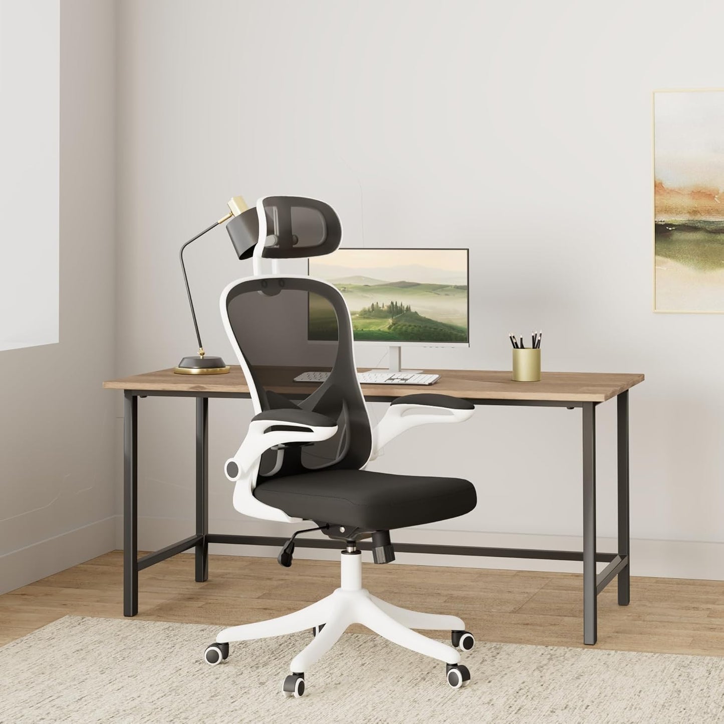 Office Chair, Ergonomic Desk Chair, Computer Chair, Office Desk Chair, Ergonomic Chair, Mesh Computer Chair with Adjustable Headrest and Lumbar Support, Home Office Chair White