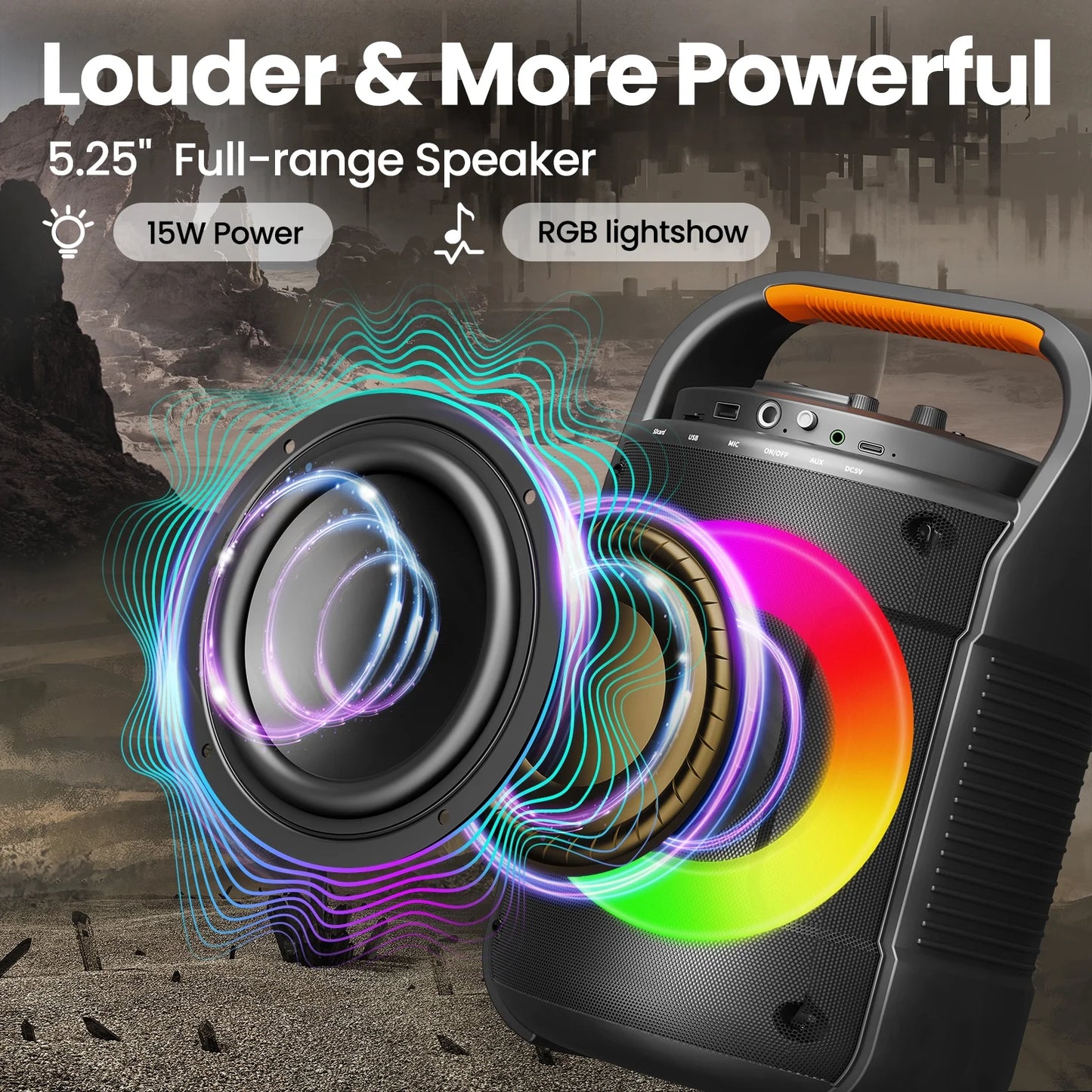 Karaoke Machine, Bluetooth Speaker with RGB Light, Karaoke Machine with 2 Microphones, Powerful Subwoofer, Portable Speaker System Supports TF Card/Usb, AUX/MIC In, D12