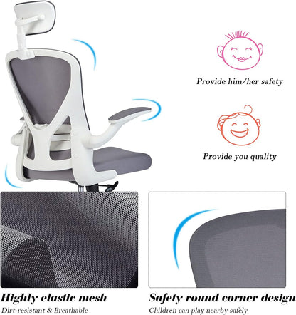 Dedeo Ergonomic Office Chair, Home Office Computer Chair, High Back Mesh Desk Chair with Adjustable Lumbar Support and Headrest, Tilt Function, Thick Seat Cushion Breathable Mesh Computer Chair