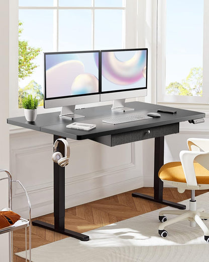 Electric Standing Desk with Drawer, Adjustable Height Sit Stand up Desk, Home Office Desk Computer Workstation, 48X24 Inches, Black