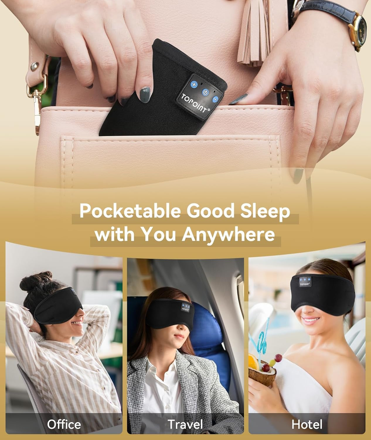 Sleep Mask with Headphones Bluetooth 5.4 Wireless, Sleep Headphones Earphones Earbuds with Microphone HD Speakers Music, Blackout Eye Mask for Sleeping Travel Meditation Men Women Cool Gadgets