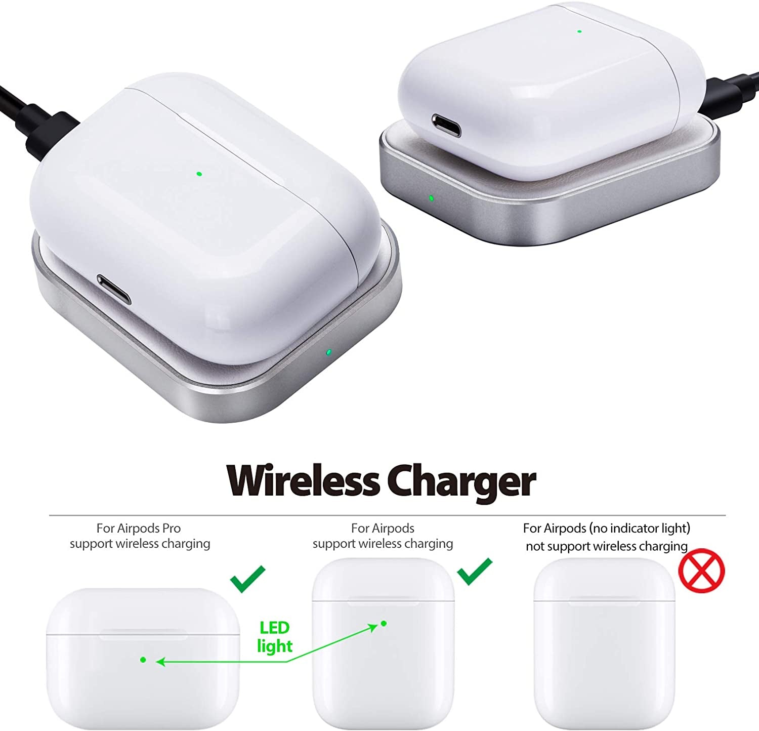 For Airpods Pro Charger, Wireless Charger for Airpod 4 (Active Noise Cancellation)/ 3/2/Airpods Pro 2Nd Gen, Wireless Charging Station for Airpods (Silver+White)