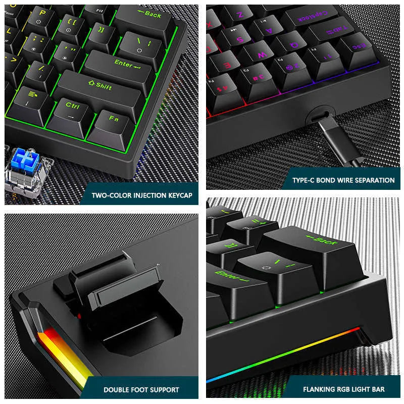 Keyboards 61 Keys 60% Mini Gaming Mechanical Keyboard RGB Hotswap Type-C Wired Gaming Keyboards Ergonomics Keyboard PBT Keycaps for Gamer T230215