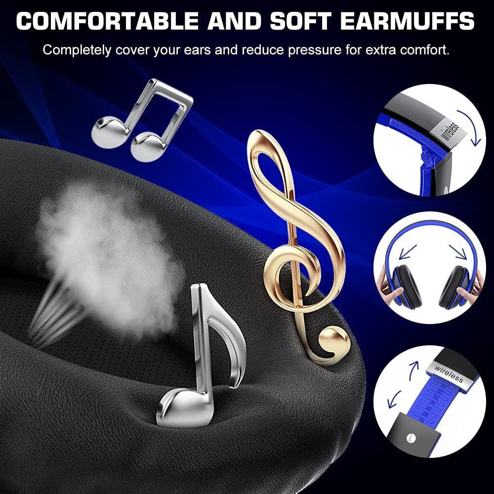 6S Bluetooth Headphones Over-Ear, Hi-Fi Stereo Foldable Wireless Stereo Headsets Earbuds with Built-In Mic, Volume Control, FM for Iphone/Samsung/Ipad/Pc (Black & Blue)