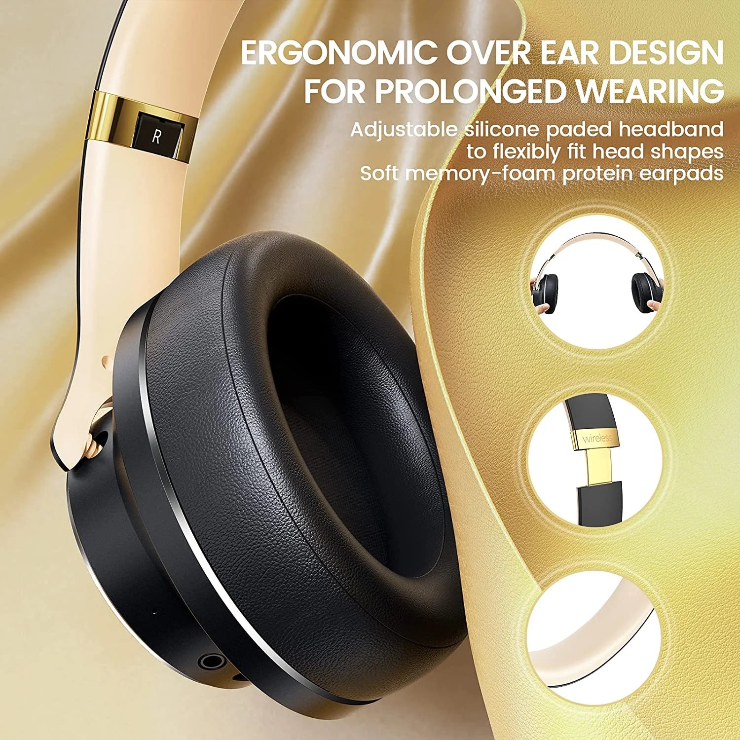 Bluetooth Headphones over Ear,Wireless Headphones with 3 EQ Modes,Hi-Fi Foldable Stereo Earphone 52 Hours Playtime for Cellphone/Pc (Shadow Gray)