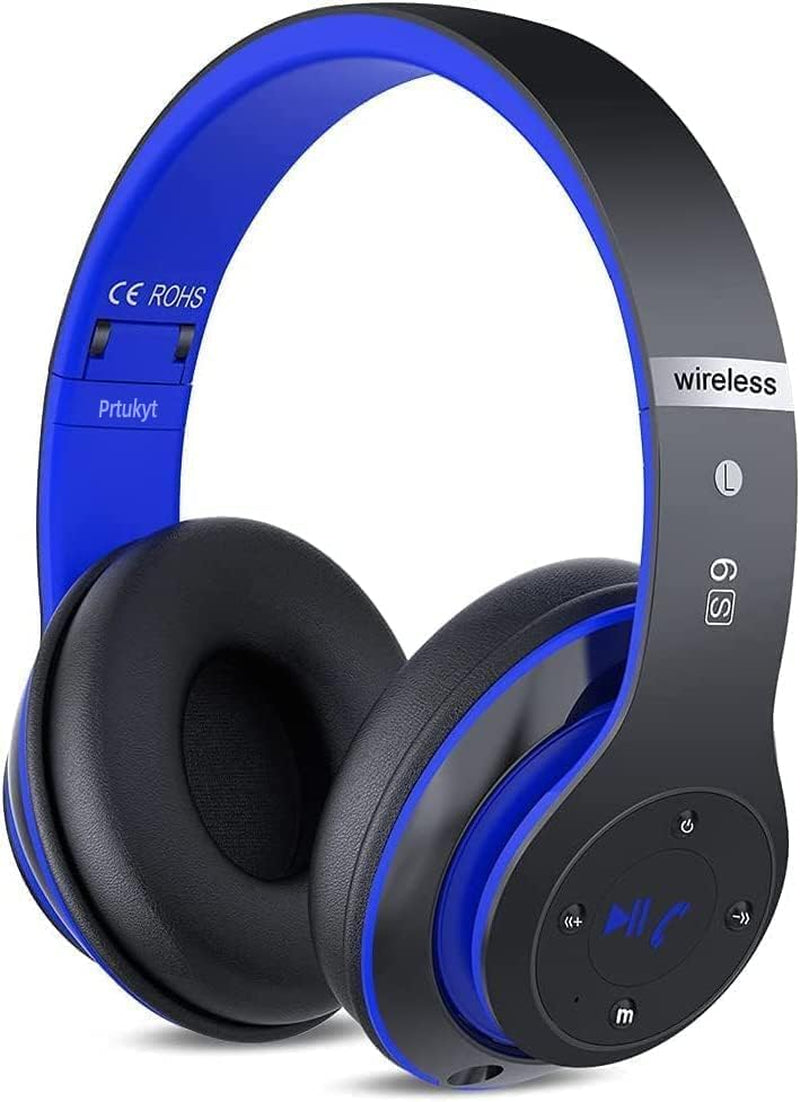 6S Bluetooth Headphones Over-Ear, Hi-Fi Stereo Foldable Wireless Stereo Headsets Earbuds with Built-In Mic, Volume Control, FM for Iphone/Samsung/Ipad/Pc (Black & Blue)