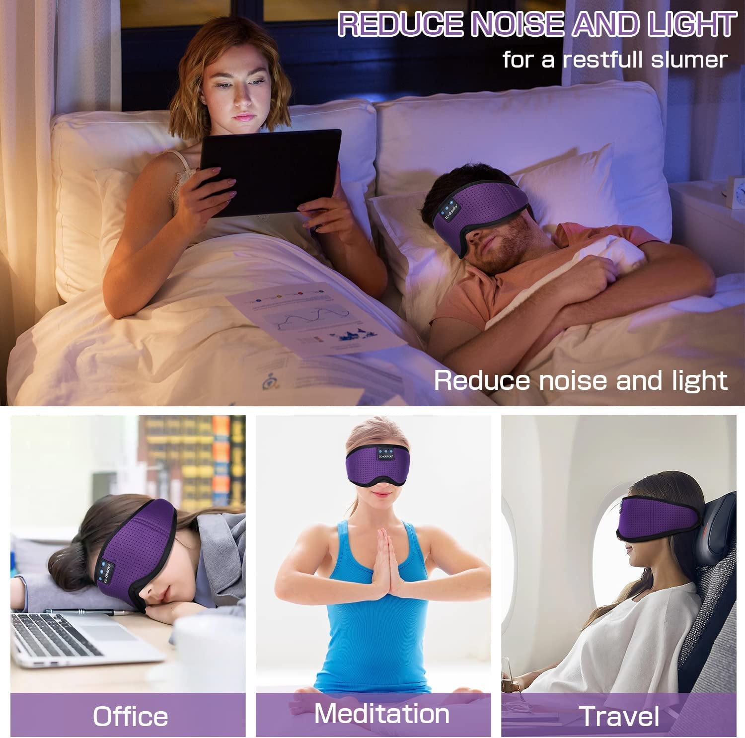 Sleep Headphones, Sleep Mask Bluetooth Wireless Music Eye Mask, Sleeping Headphones for Side Sleepers Sleep Mask with Bluetooth Headphones Ultra-Thin Stereo Speakers Perfect for Sleeping