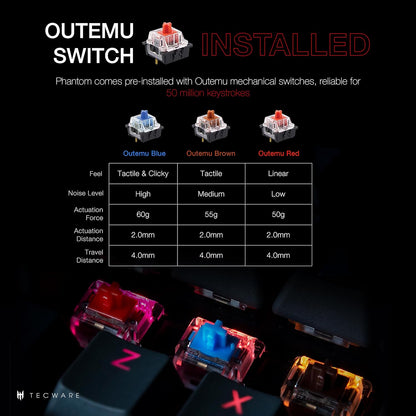 Phantom 87 Key Mechanical Keyboard, RGB Led, Outemu RED Switch