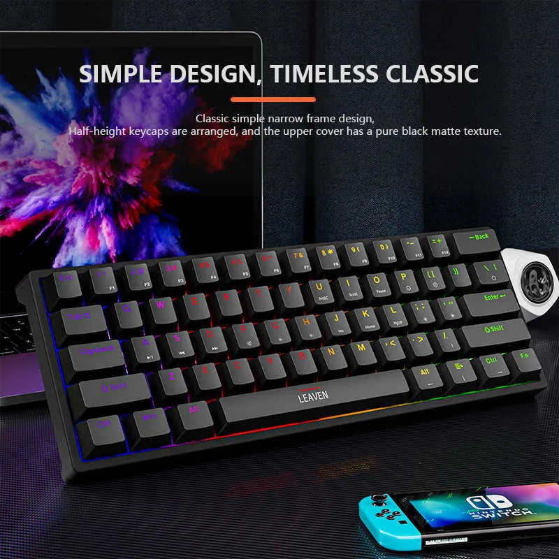 Keyboards 61 Keys 60% Mini Gaming Mechanical Keyboard RGB Hotswap Type-C Wired Gaming Keyboards Ergonomics Keyboard PBT Keycaps for Gamer T230215