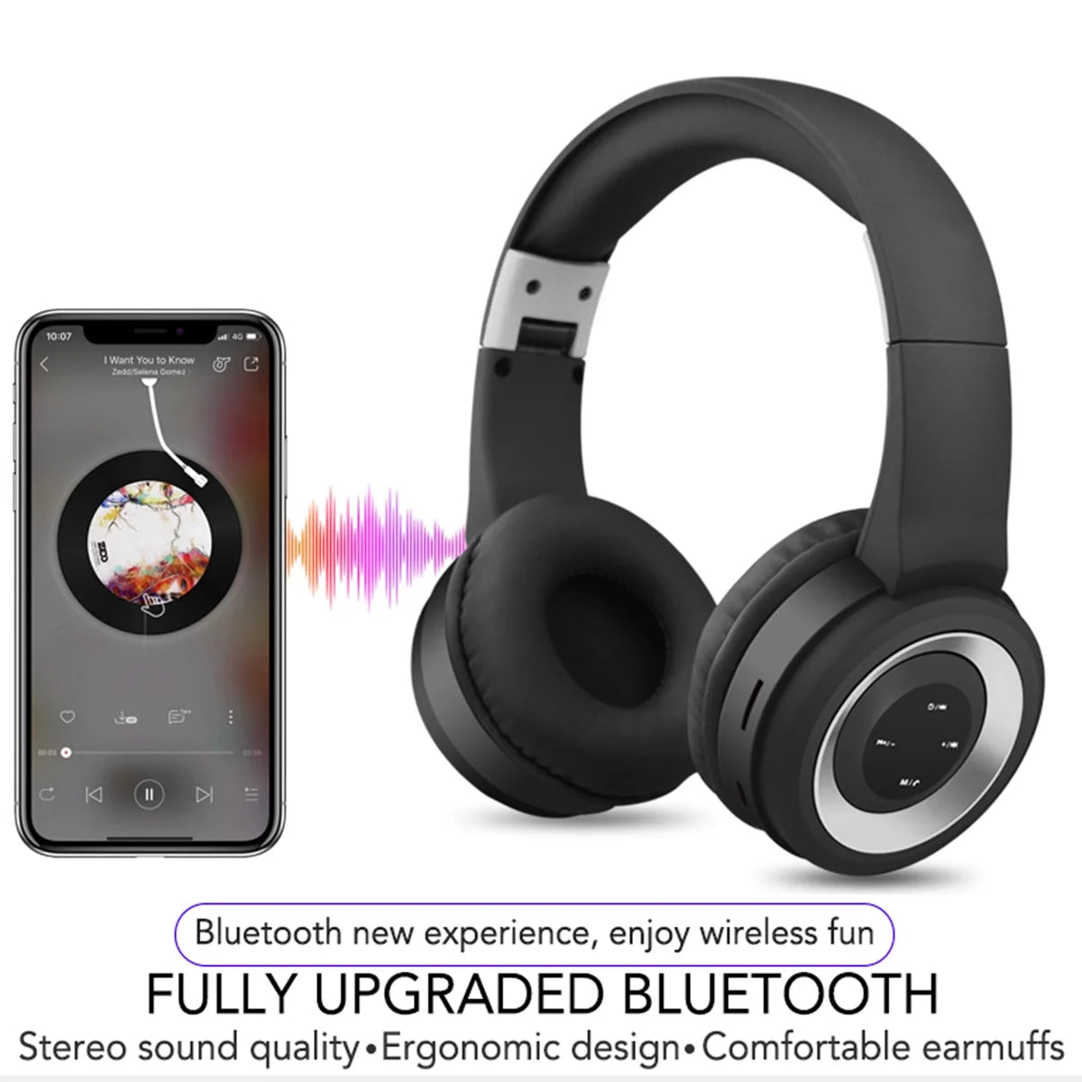 Noise Cancelling Bluetooth Headphones Wireless over Ear Folding Rechargeable Headset with Mic, TR905